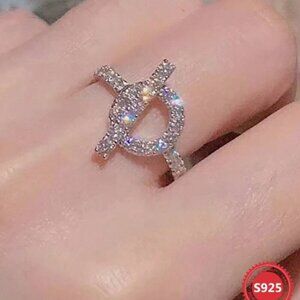 925 Silver Circle with Bar Zirconia Covered Ring Choose Your Size